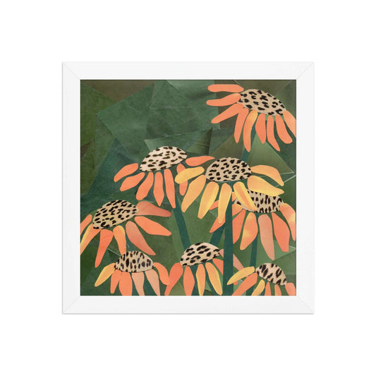 coneflower print, white frame