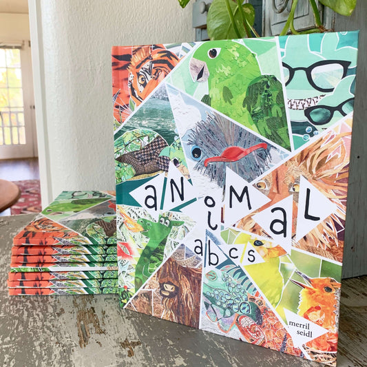 animal abcs children's book, more the merrlier collage art