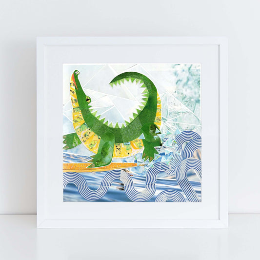 alligator wall art, more the merrlier collage art square print