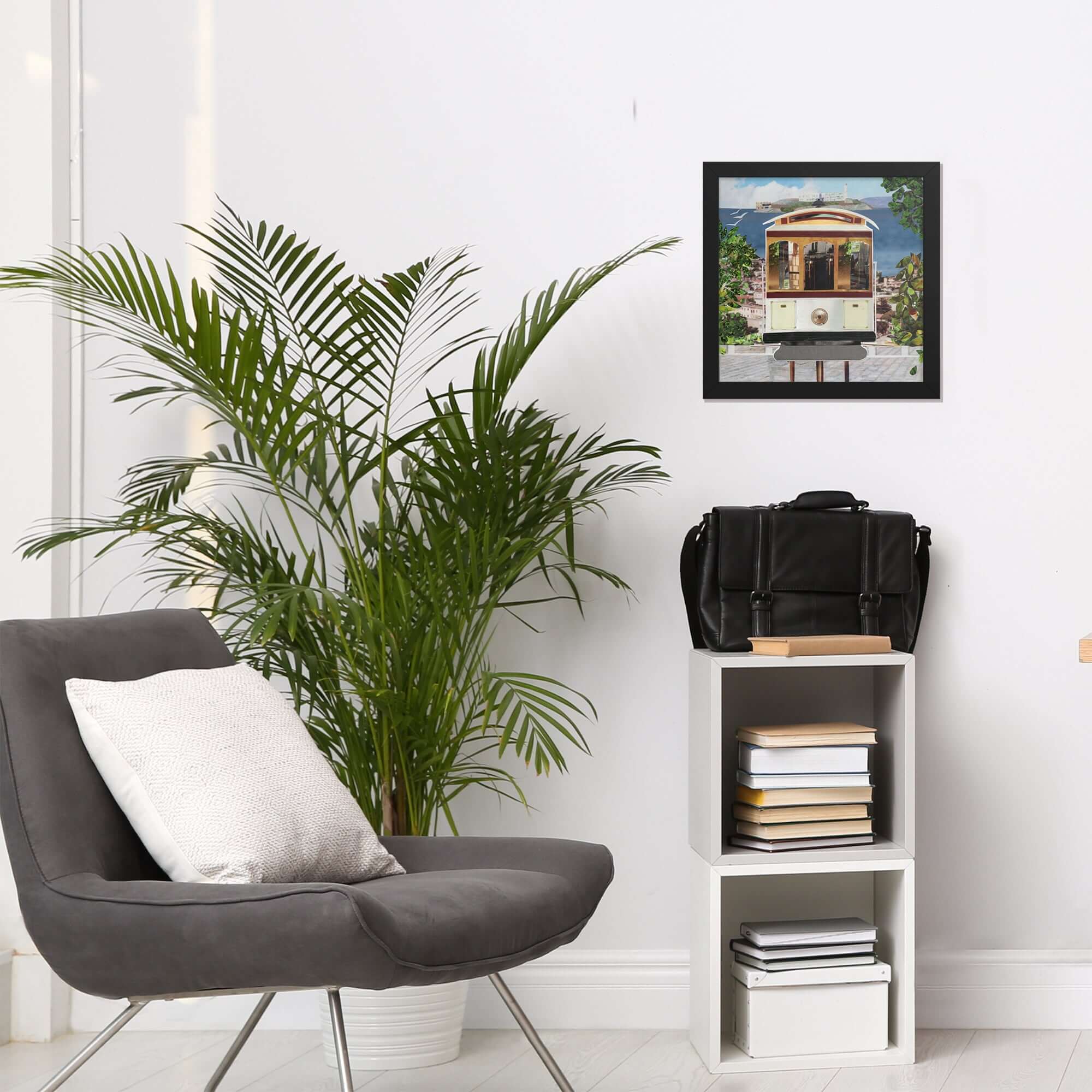 cable car print in a room setting