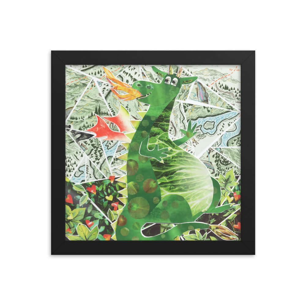 dragon print, black frame