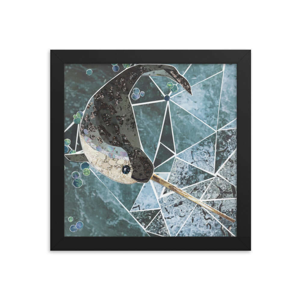narwhal print, black frame