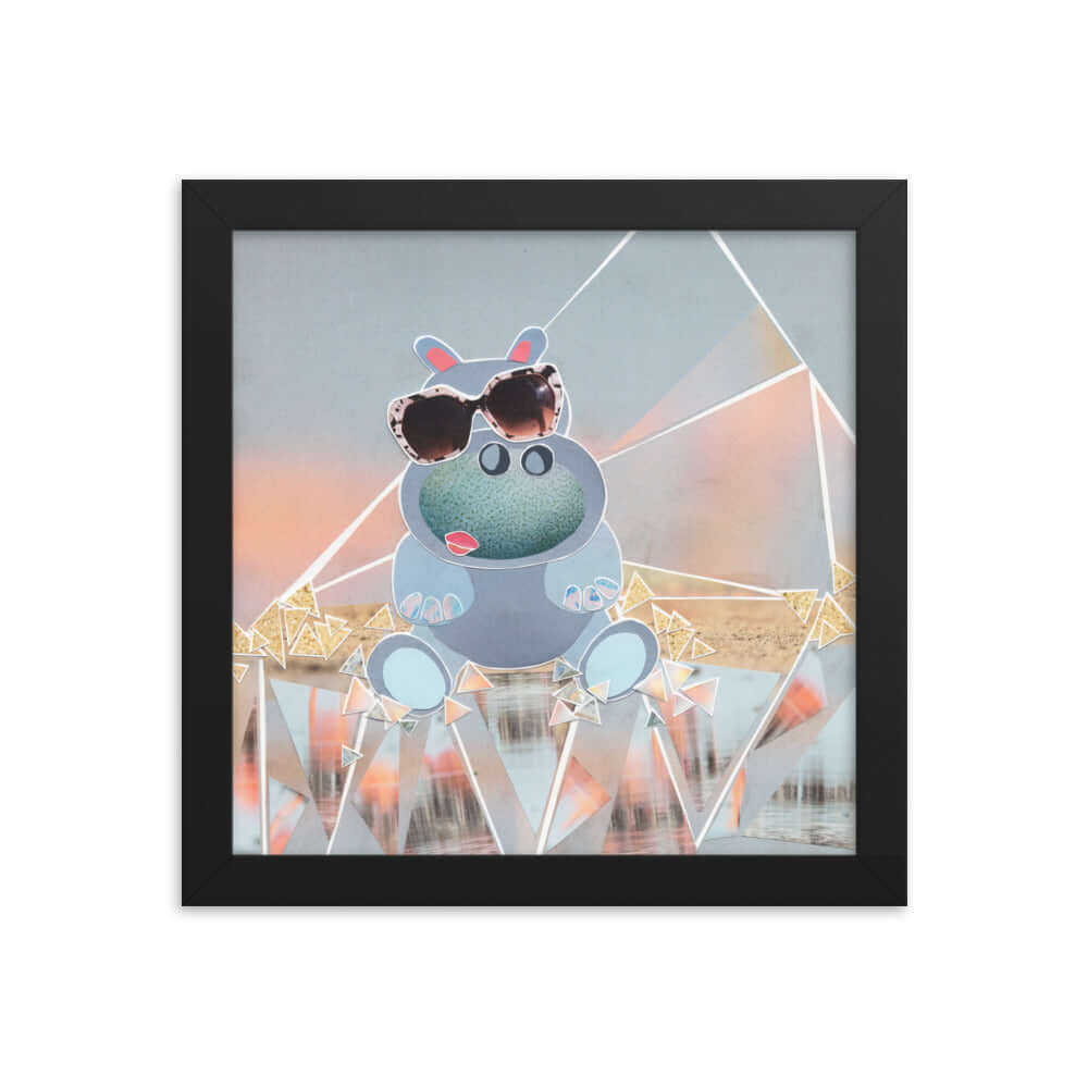 hippo print, black frame