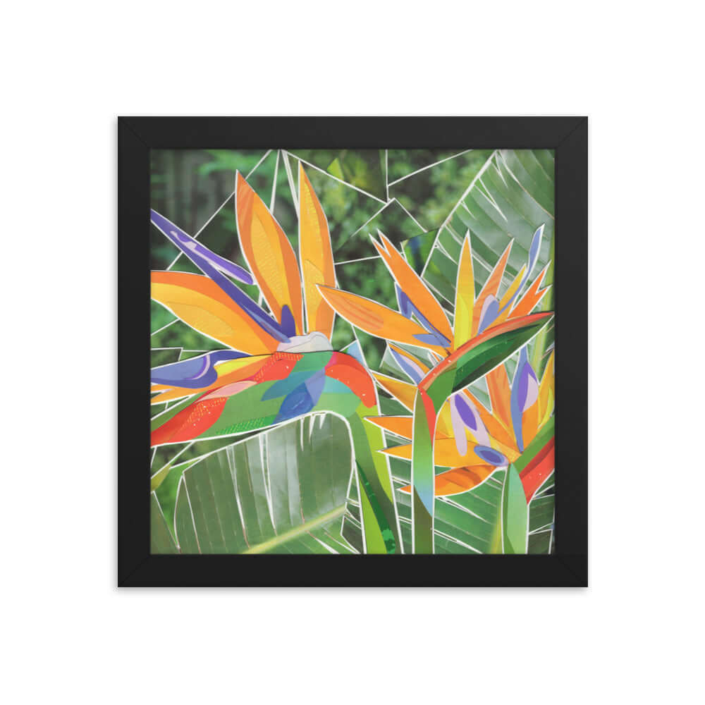 birds of paradise print, black frame