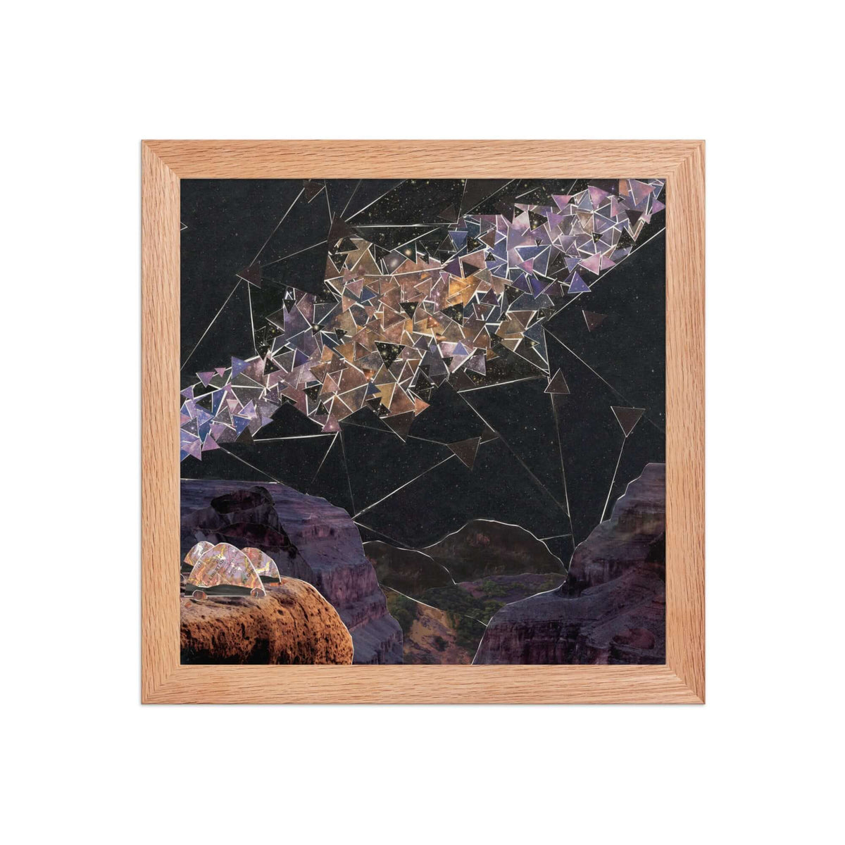 gravity print, red oak frame
