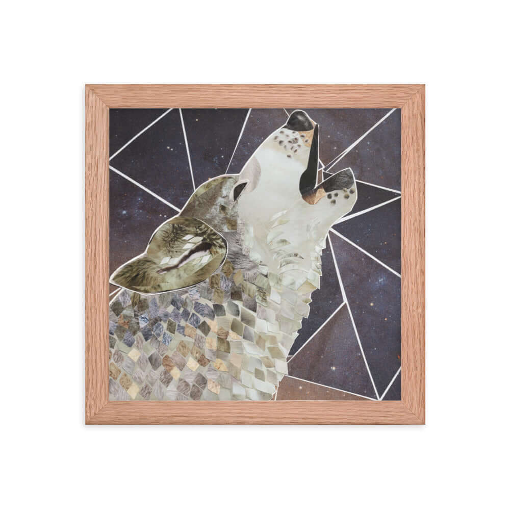 wolf print, red oak frame