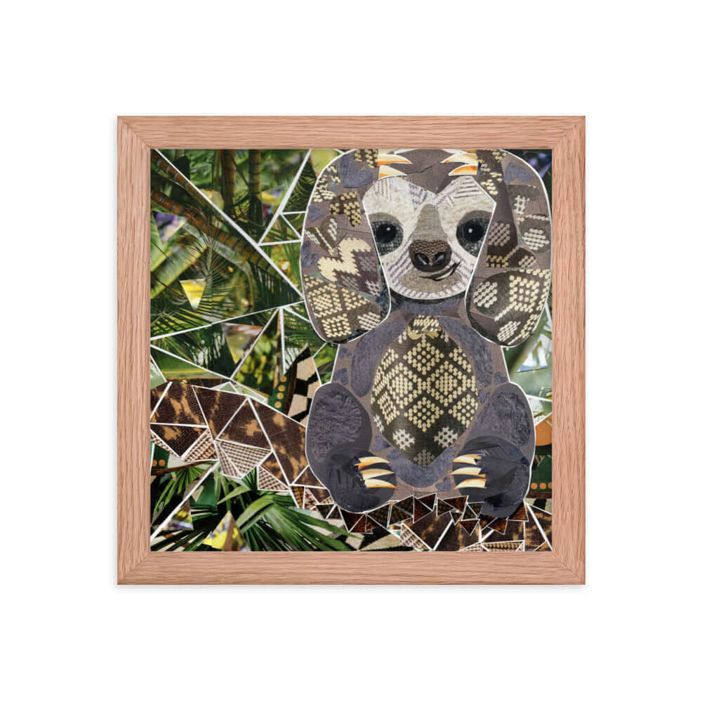 sloth print, red oak frame