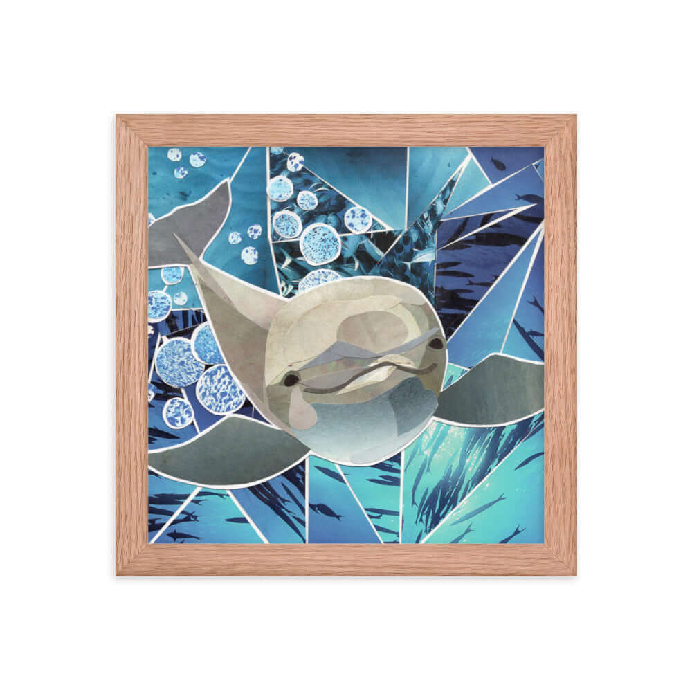 porpoise print, red oak frame