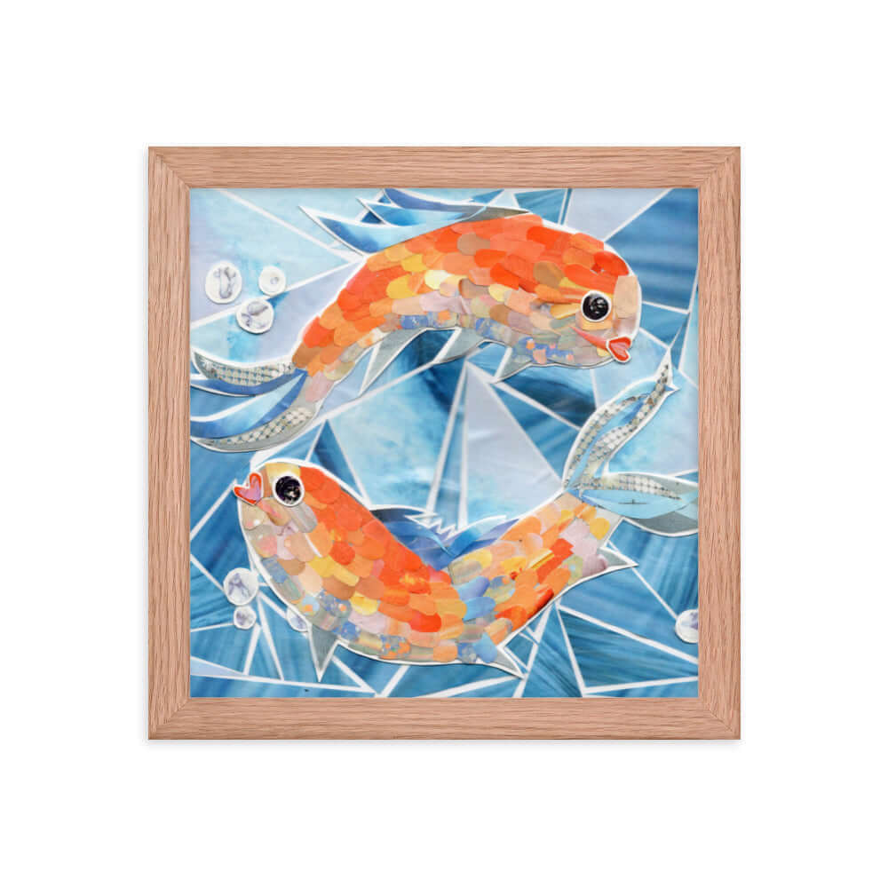 pisces print, red oak frame