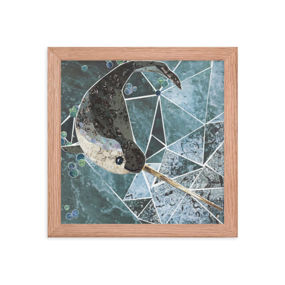 narwhal print, red oak frame