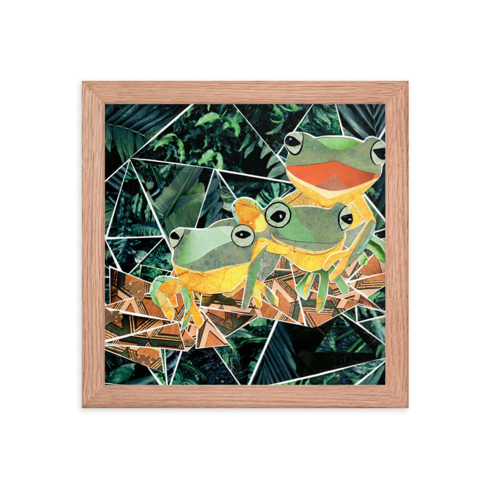 froggies print, red oak frame