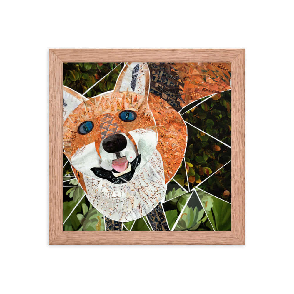 fox print, red oak frame