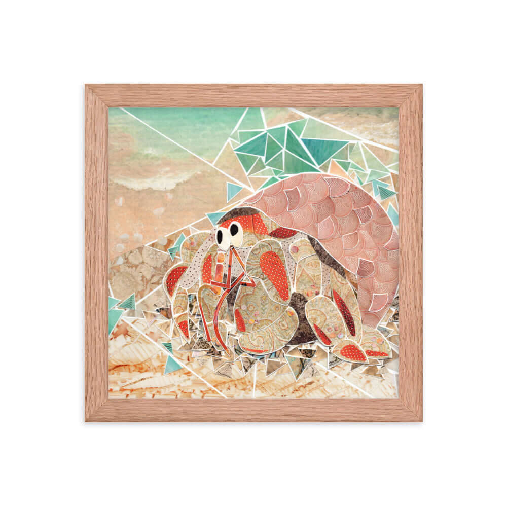 craig the crab print, red oak frame