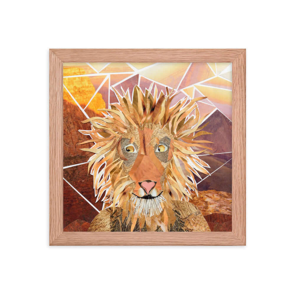 lion print, red oak frame