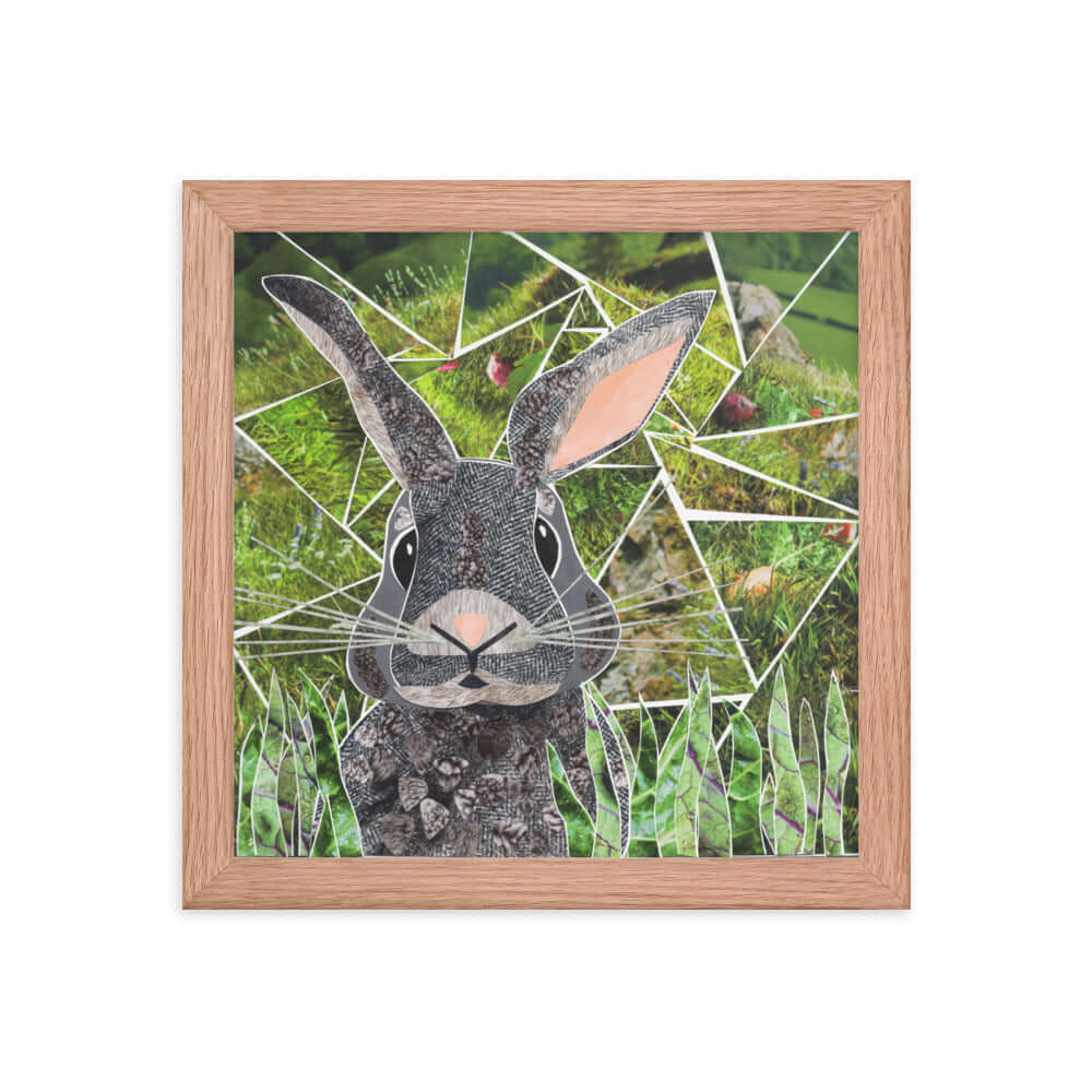 rabbit print, red oak frame