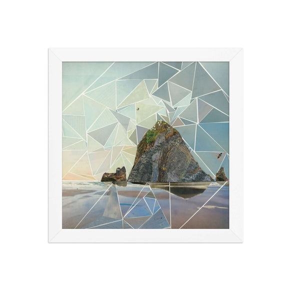 haystack rock print, white frame