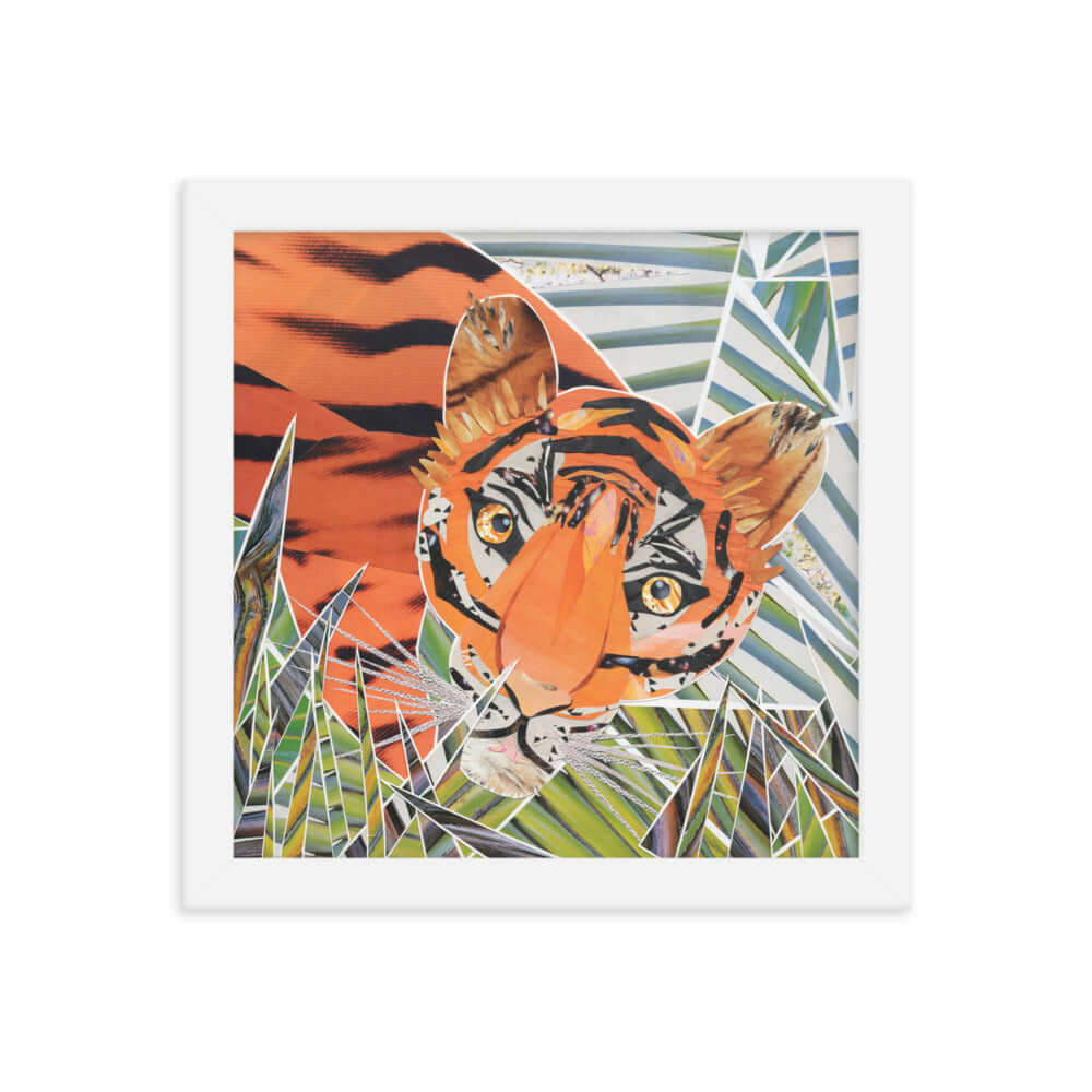 tiger print, white frame