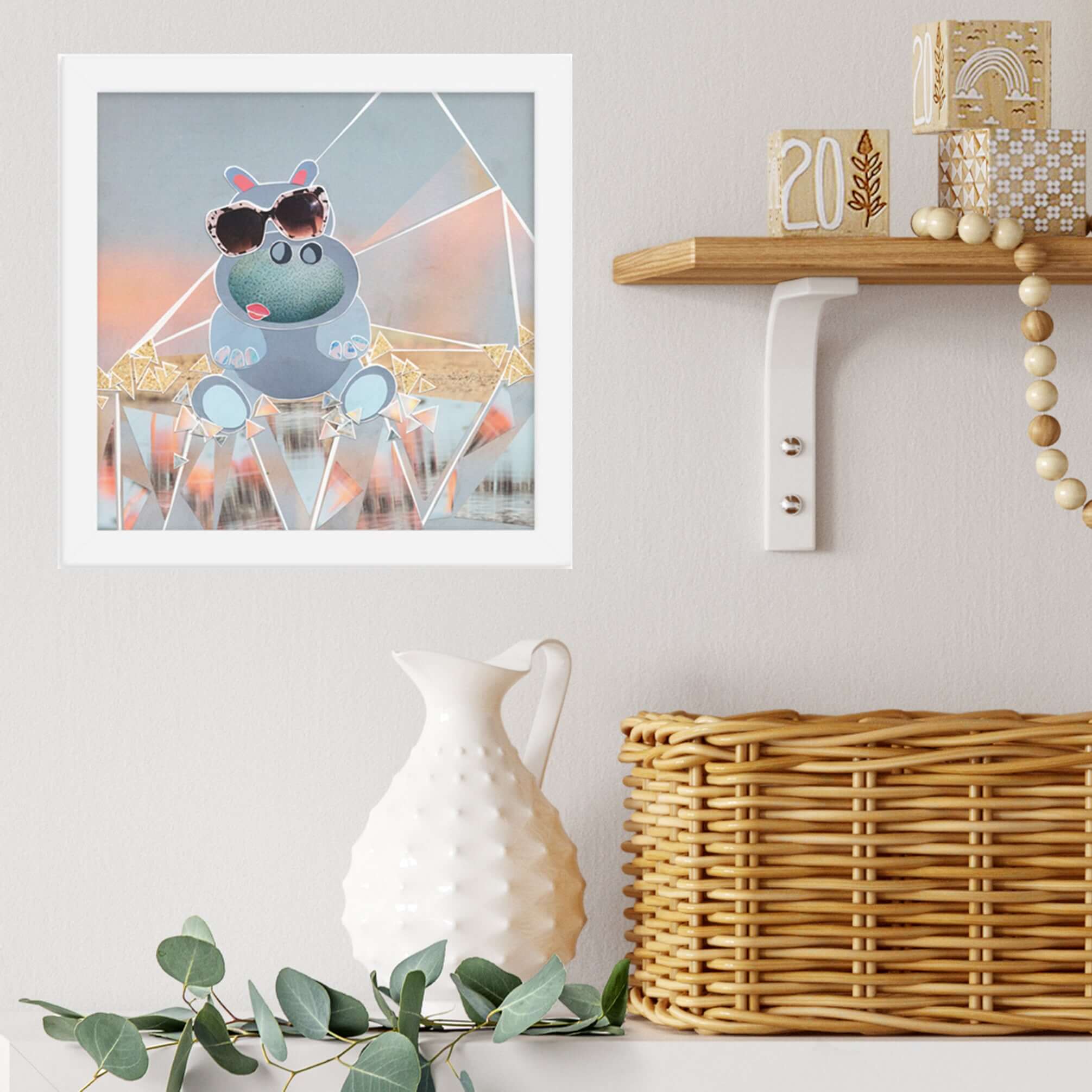 hippo print in a room setting