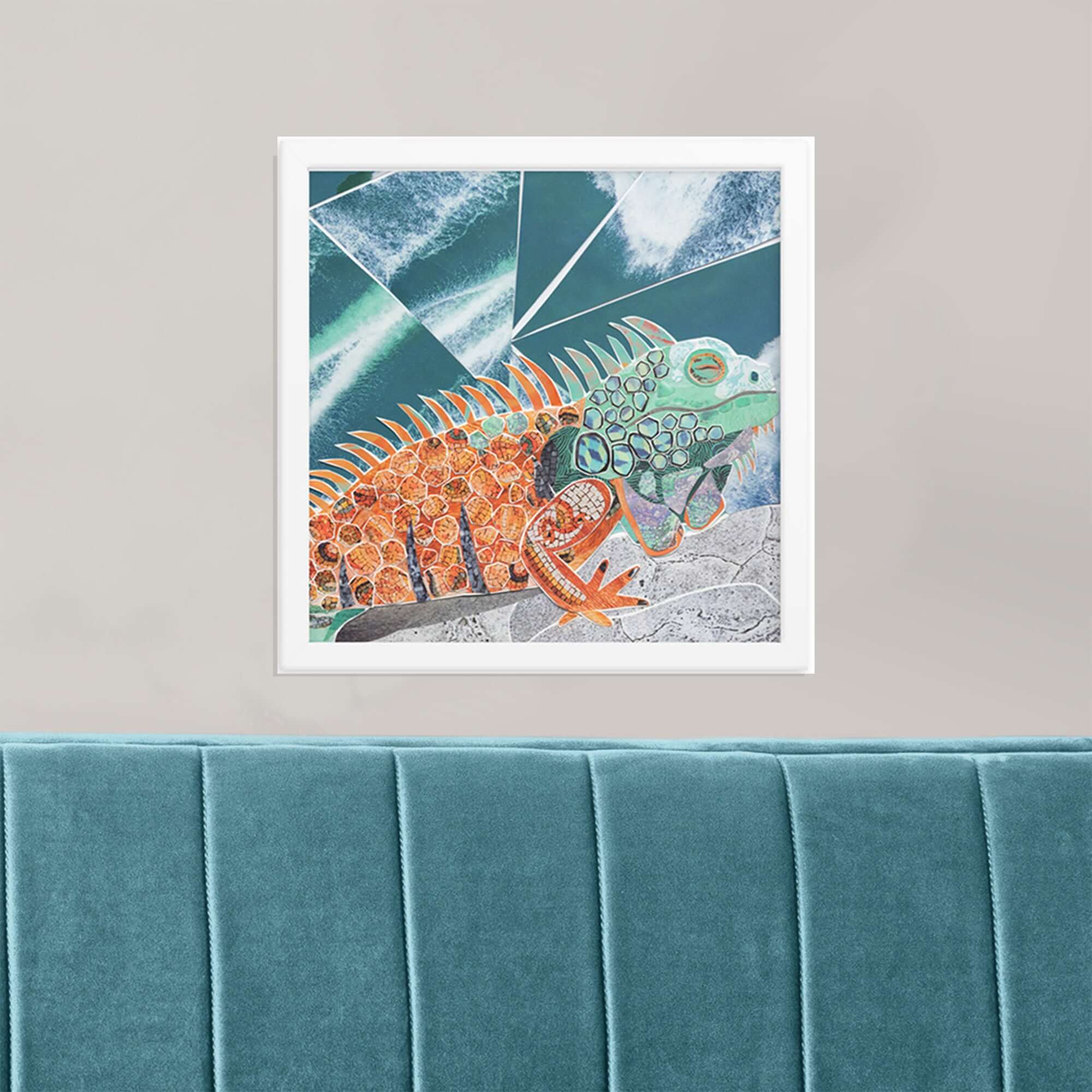 iguana print in a room setting