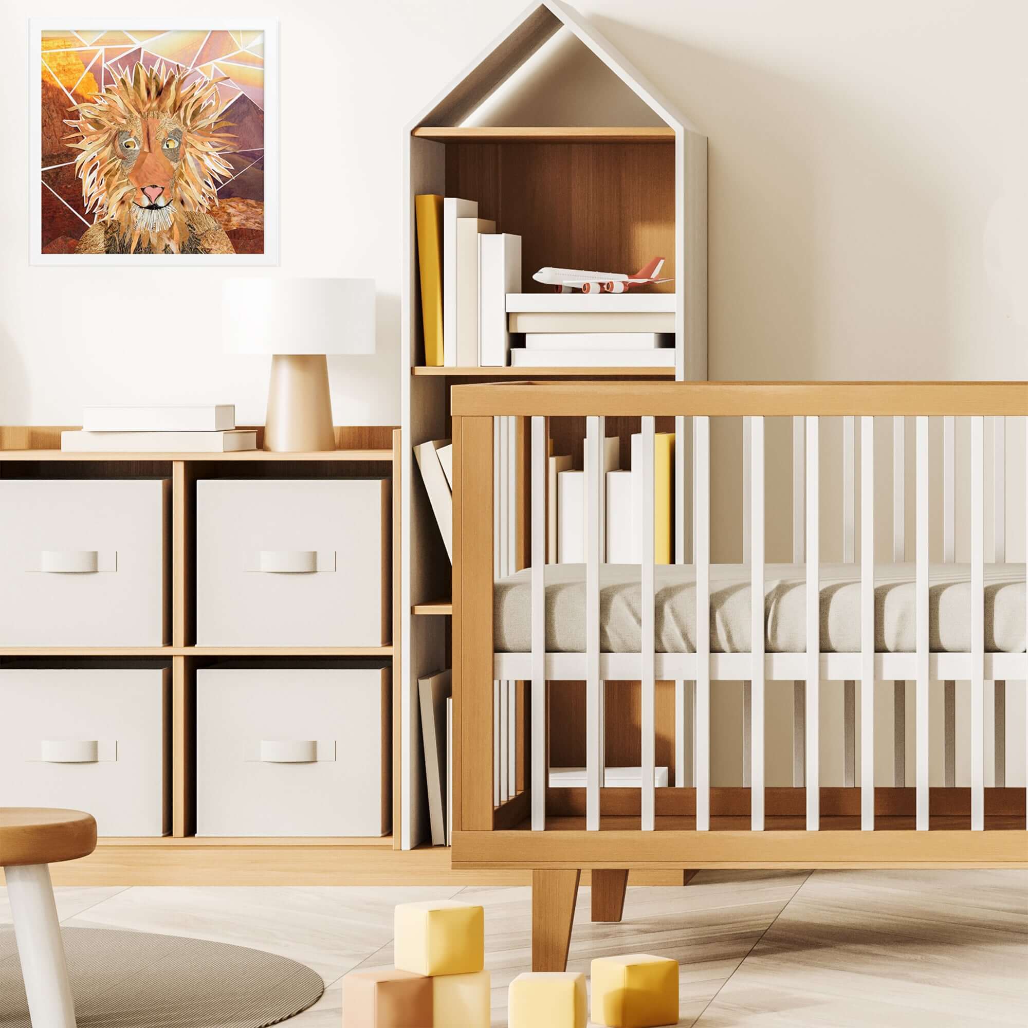lion print in a room setting