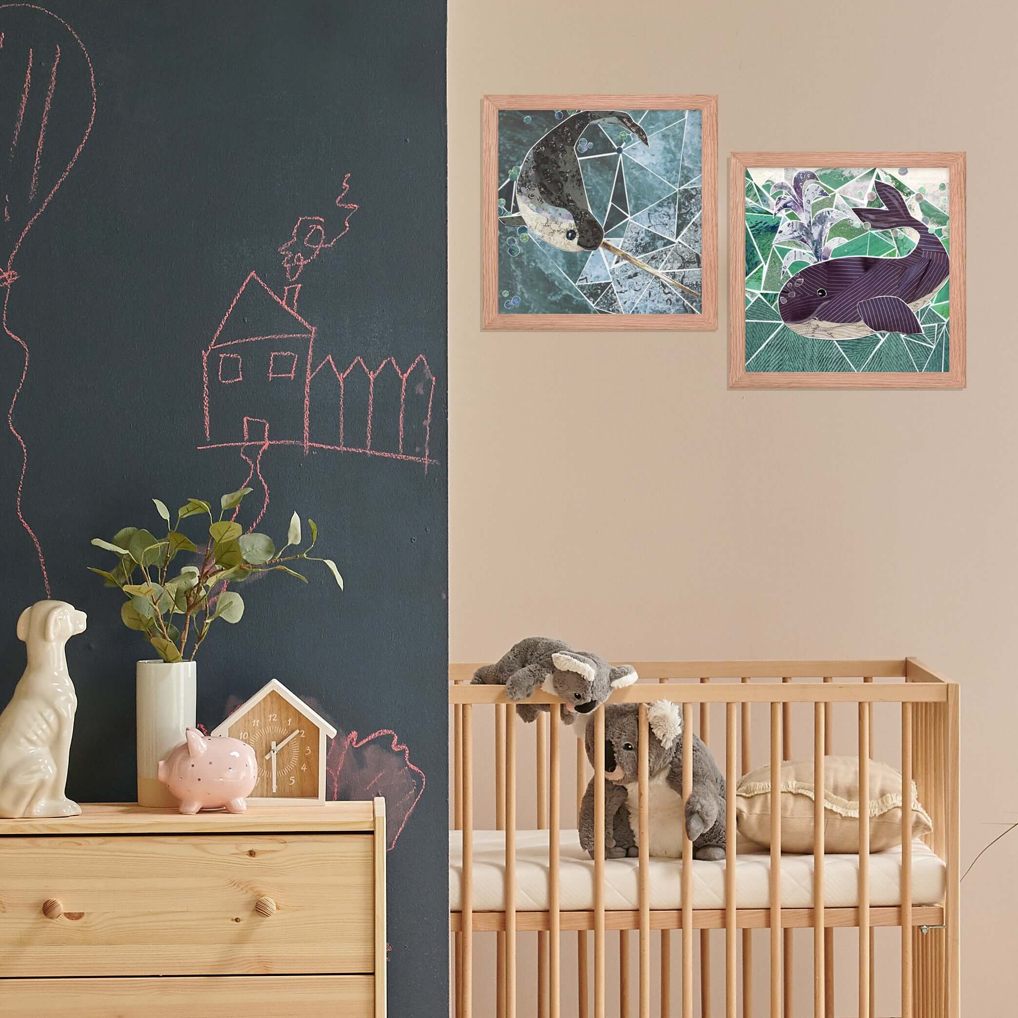 narwhal print in a room setting