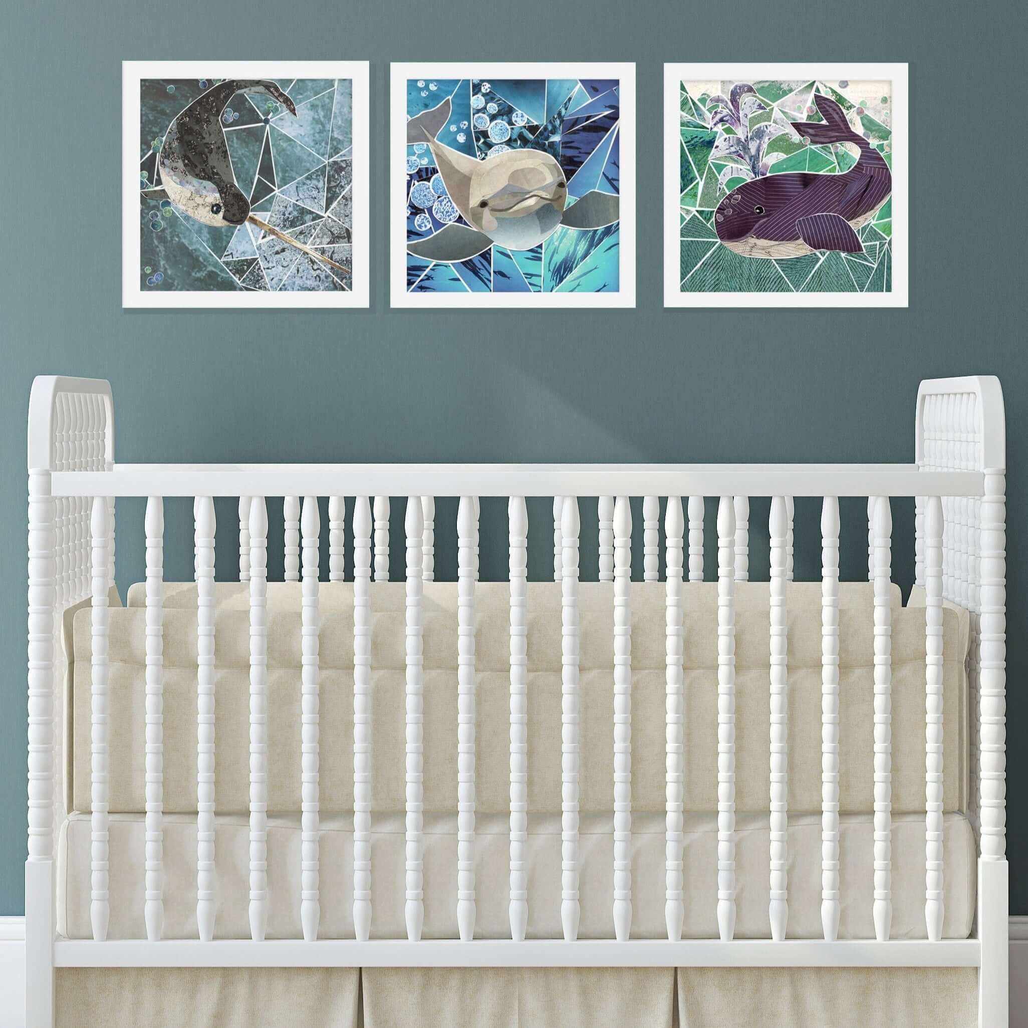 narwhal print in a room setting