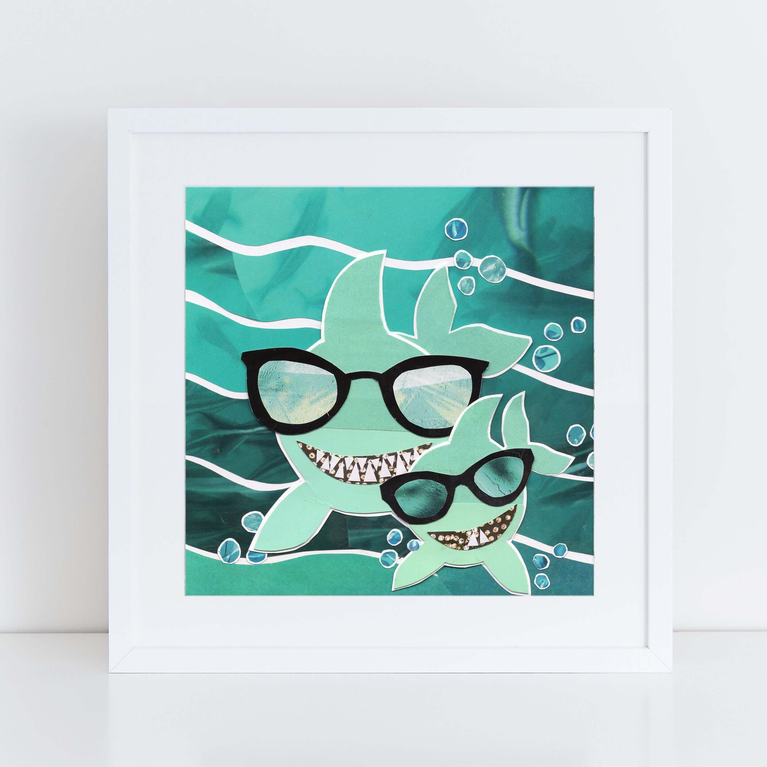 baby shark wall art, more the merrlier collage art square print