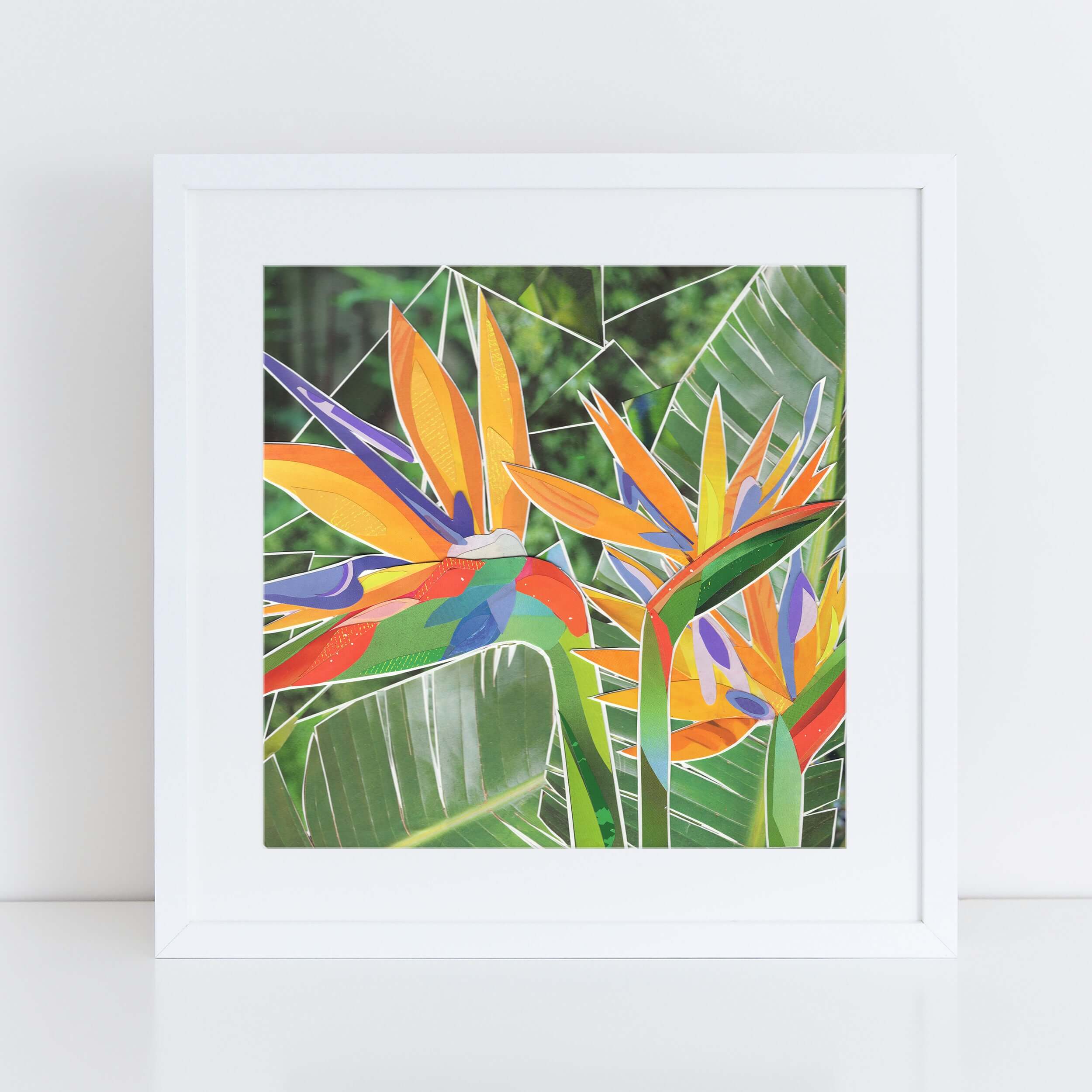 bird of paradise wall art, more the merrlier collage art square print