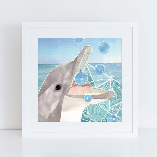 dolphin wall art, more the merrlier collage art square print