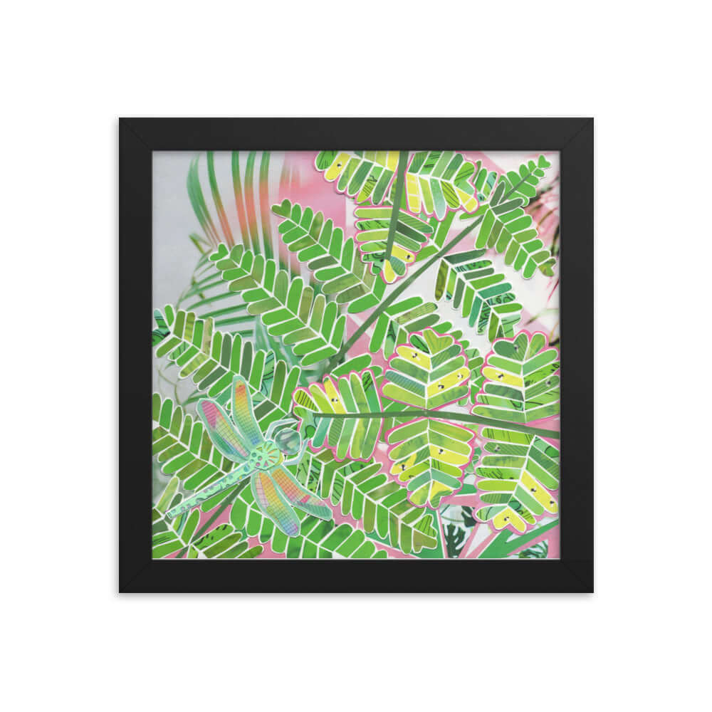 fern print, black frame