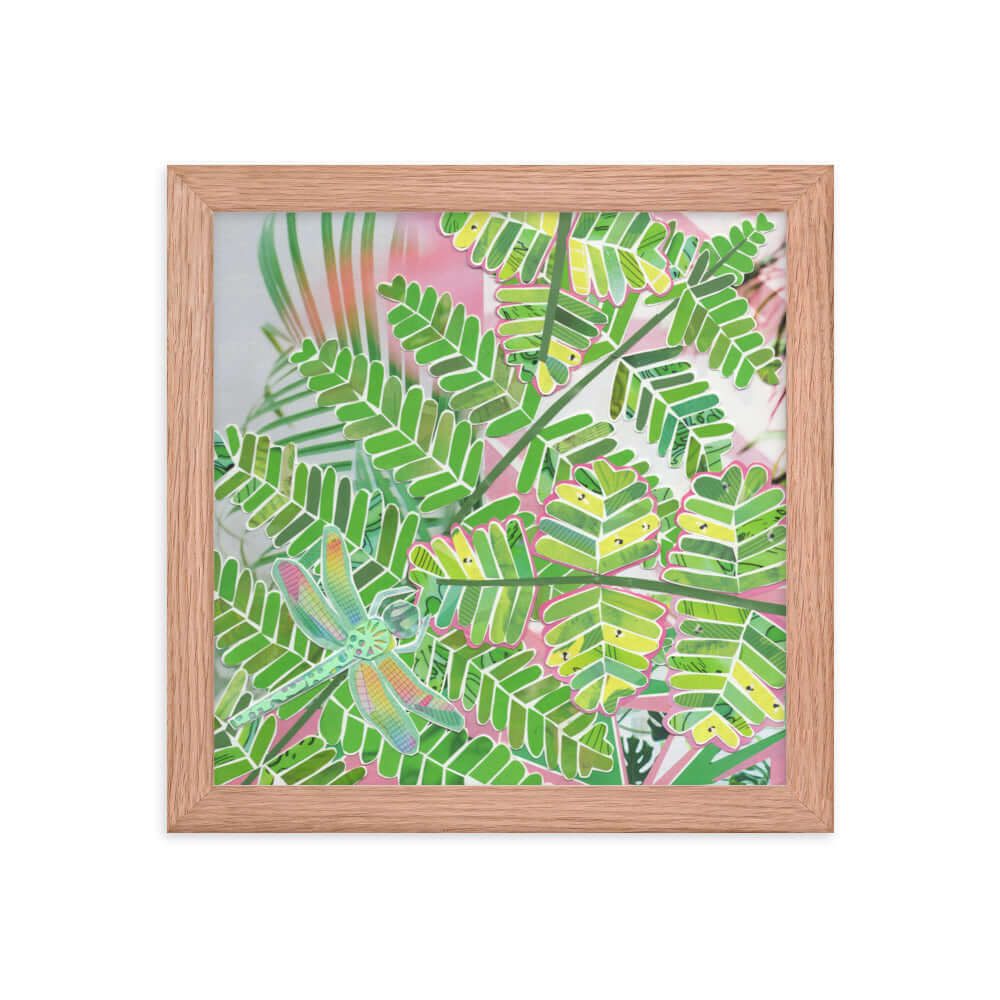 fern print, red oak frame