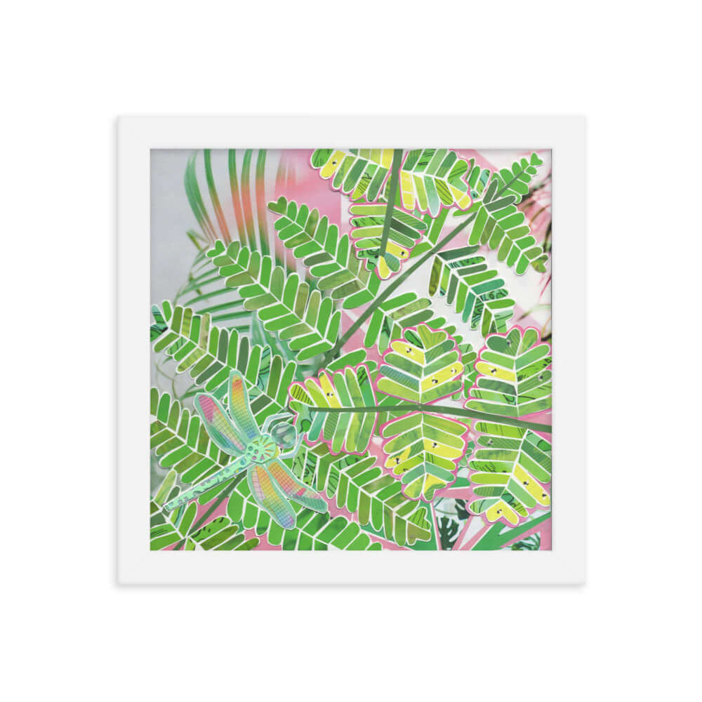fern print, white frame