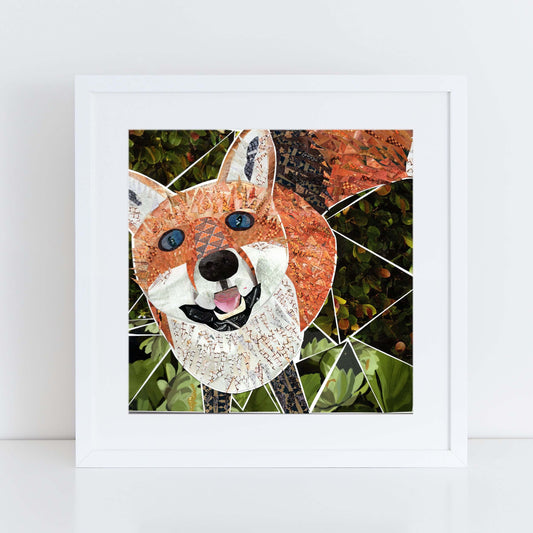 fox wall art, more the merrlier collage art square print