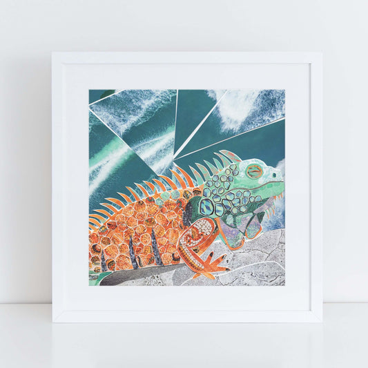 iguana wall art, more the merrlier collage art square print