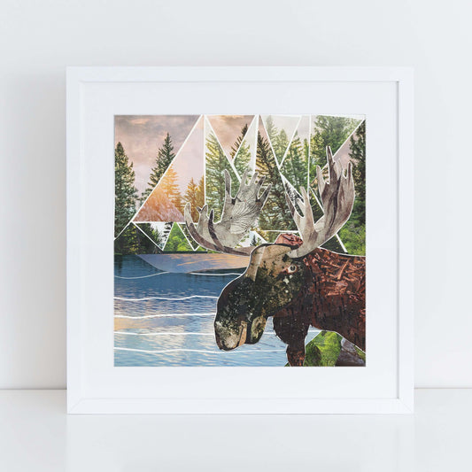moose wall art, more the merrlier collage art square print