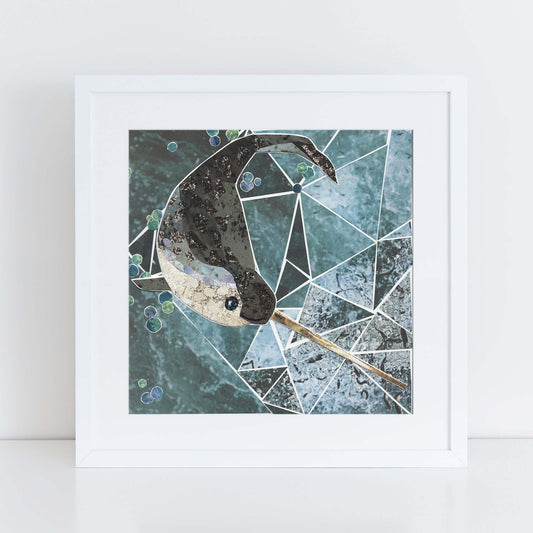 narwhal wall art, more the merrlier collage art square print