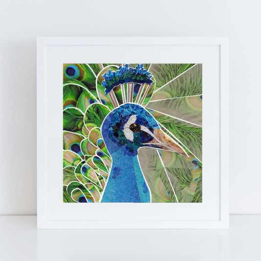 peacock wall art, more the merrlier collage art square print