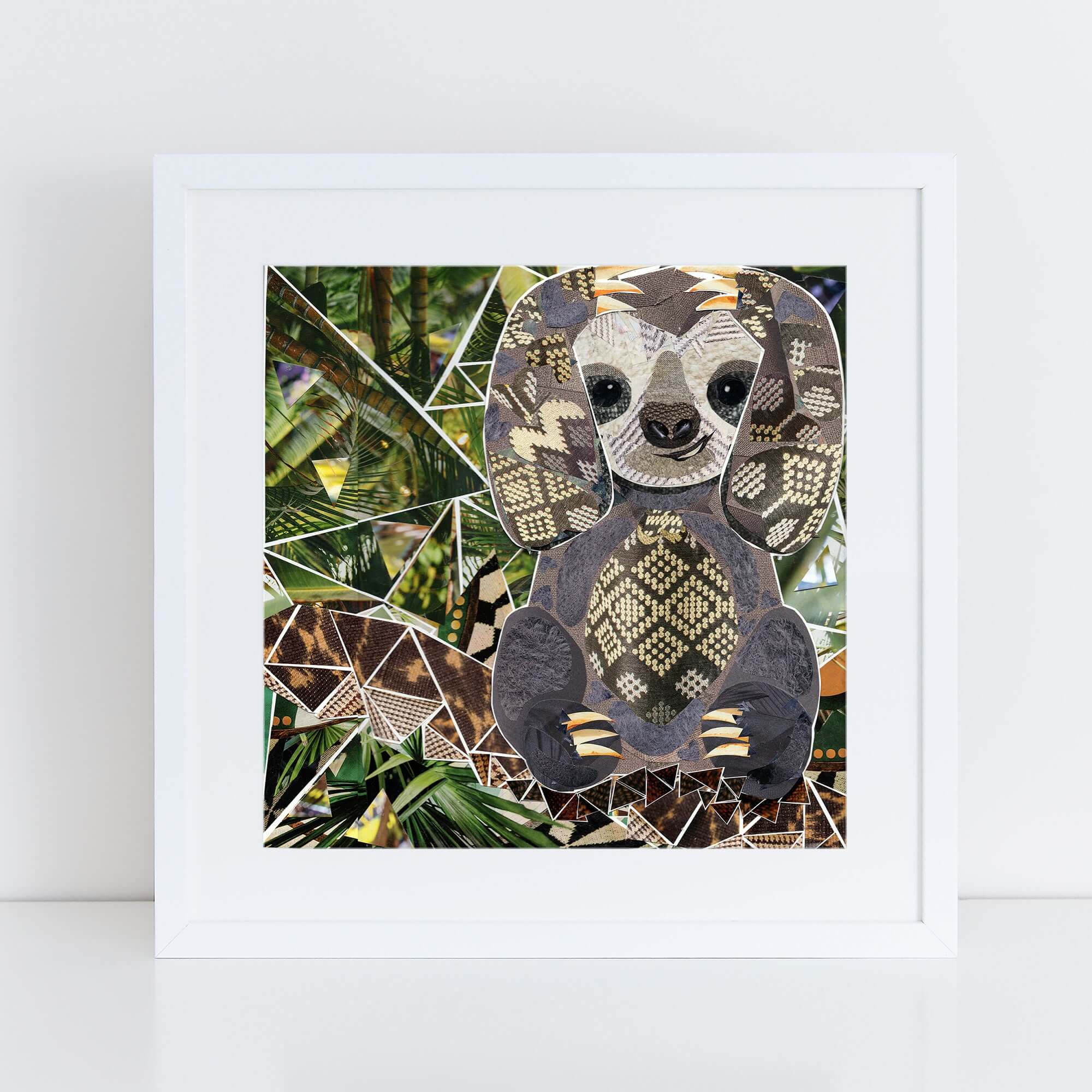 sloth wall art, more the merrlier collage art square print