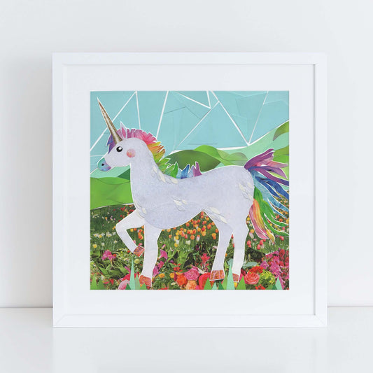 unicorn wall art, more the merrlier collage art square print