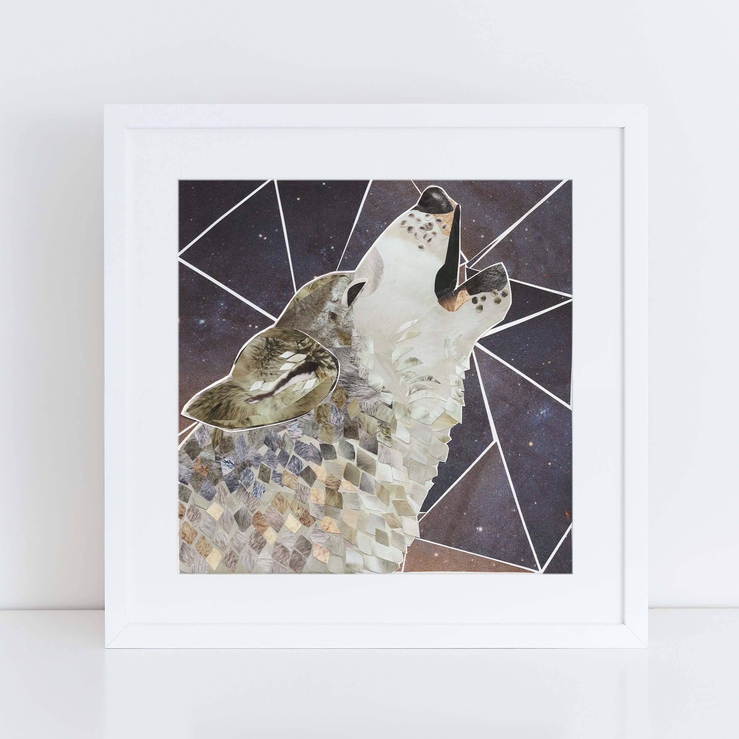 wolf wall art, more the merrlier collage art square print